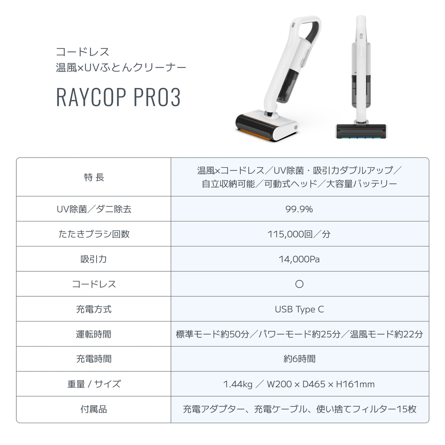 温風機能付・コードレスUVふとんクリーナー PRO3